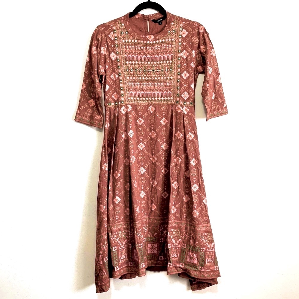 Le Reve Elegant Rust Patterned Dress